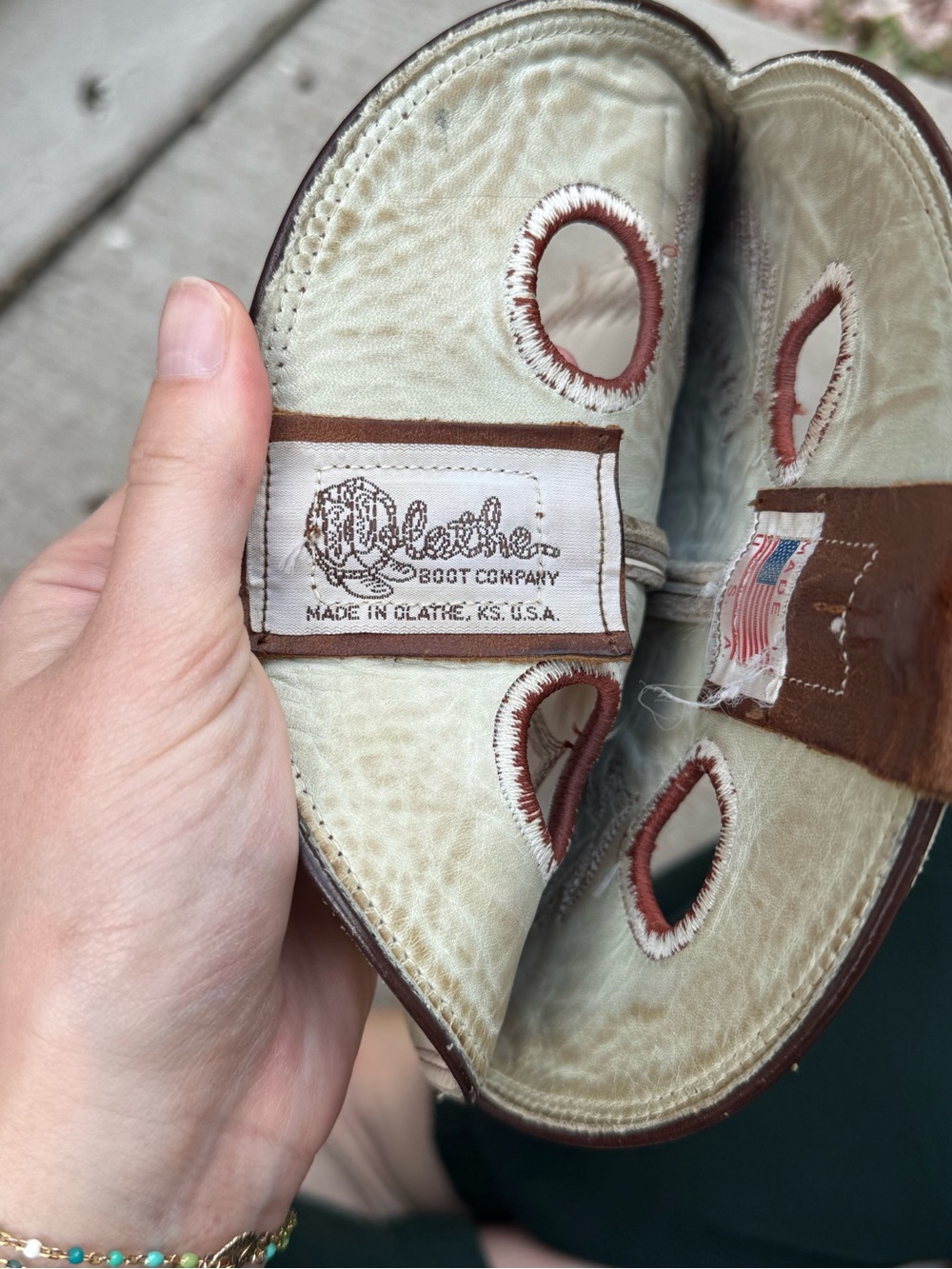 Olathe Boot Co. Two-Tone Cowboy Boots | Brown & Cream | Made in USA | Sz 9 - Picture 7 of 13
